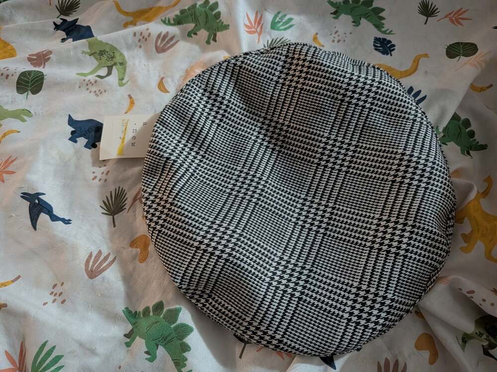 A New Day Women's Black and White Plaid Beret Hat